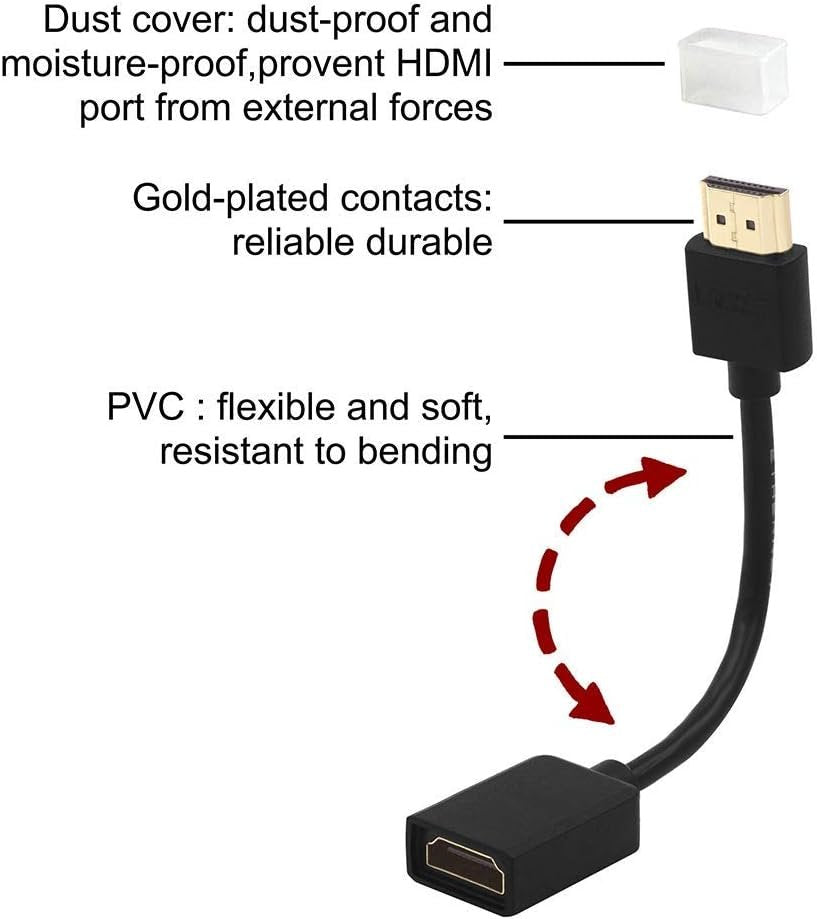 VCE HDMI Extender Cable Male to Female Support 4K & 3D HDMI 2.0 for Roku Stick, TV Stick, Google Chrome Cast, Laptop 2-Pack