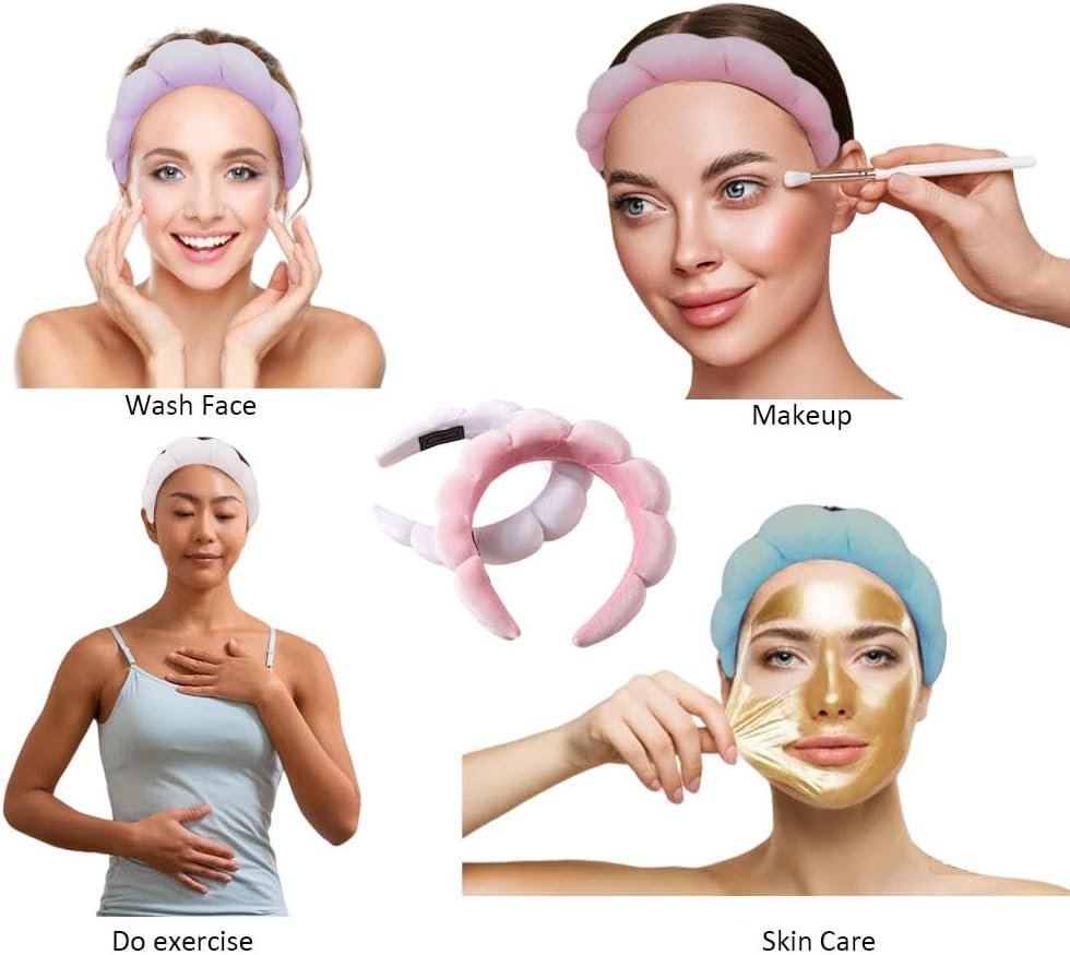 Spa Headbands for Washing Face, 2 Pack Skincare Headbands, Puffy Makeup Headbands, Soft Get Ready Hairband, Makeup Removals, Hair Holder Accessory for Women Girls