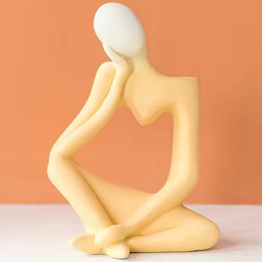 Arawat Ceramic Thinker Vase Yellow Flower Vase for Home Decor Modern Cute Boho Vases for Table Room Decor Unique Aesthetic Vase Ceramic Decorative Face Vases for Centerpieces Birthday Gifts for Women