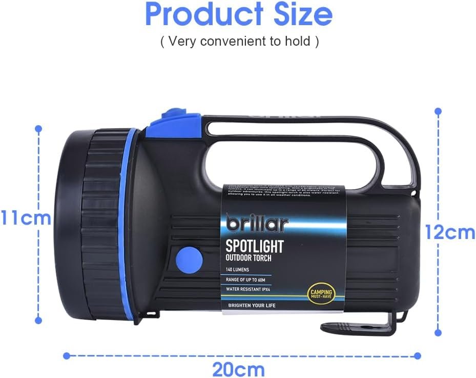 Brillar Super Bright Spotlight Flashlight, Powerful LED Handheld Searchlight, Portable High Lumens Powered Spot Lights Outdoor Flood Tactical Torch Light Waterproof for Camping Outdoor Marine Boating
