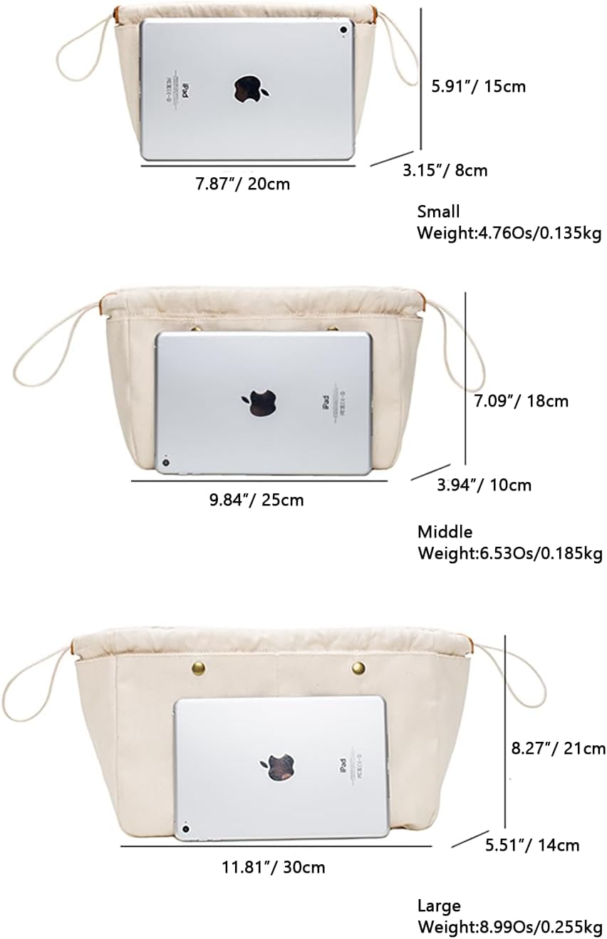 YONBEN Insert Organizer Bag - Tote Bag Organizer for Purse Organizer Insert for Small、middle and Large Totes - Drawstring Canvas - Perfect for Purse Organization - Cotton Canvas Pouches