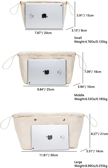 YONBEN Insert Organizer Bag - Tote Bag Organizer for Purse Organizer Insert for Small、middle and Large Totes - Drawstring Canvas - Perfect for Purse Organization - Cotton Canvas Pouches