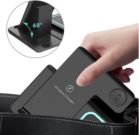 Charging Station for iPhone, 3 in 1 Foldable Wireless Charger for Apple Devices, Phone Charging Dock Station with LED Night Light Compatible with Apple: iPhone - Watches - Airpods. (Black)