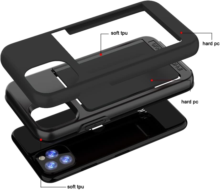 Asuwish Phone Case for iPhone 11 Pro 5.8 with Tempered Glass Screen Protector Cover and Credit Card Holder Stand Slim Hybrid Mobile Cell Accessories iPhone11pro iPhone11 i XI 11s 11pro Women Men Black