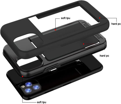 Asuwish Phone Case for iPhone 11 Pro 5.8 with Tempered Glass Screen Protector Cover and Credit Card Holder Stand Slim Hybrid Mobile Cell Accessories iPhone11pro iPhone11 i XI 11s 11pro Women Men Black
