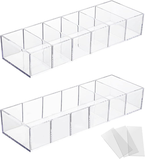 SINGOMON 2PCS Small Acrylic 6-Compartment Jewelry Accessories Storage Organizer Trays Clear Makeup Organizer Holders for Eyeshadow Blushes Lipsticks Liner Nail Polishes Brush Bathroom