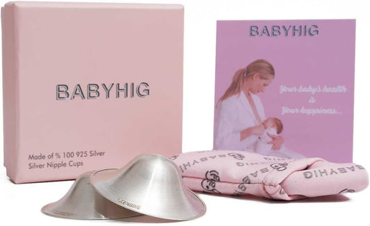 BABYHIG The Orginal Silver Nursing Cups â€“ Silver Nipple Shields for Breastfeeding - Nipple Guards Protector for Breastfeeding - Nipple Shields for Nursing Newborn â€“ Nickel Free â€“ 925 Silver
