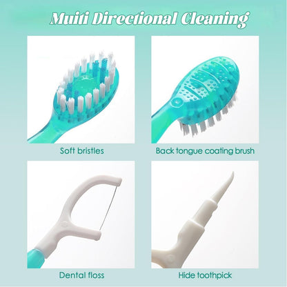 5 In 1 Mini Toothbrush & Floss & Tongue Scraper & Toothpick Set, 5 In 1 Toothbrush & Floss, All In One Oral Care On The Go, Individually Packed In Box, For Travel And Gatherings Daily Use (1pcs)