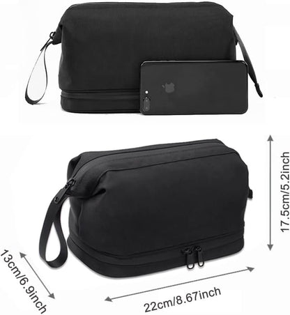 Toiletry Bag, Waterproof Cosmetic Bag for Men and Women, Large Double Space Travel Organizer for Accessories, Shaving Dopp Kit（Black）