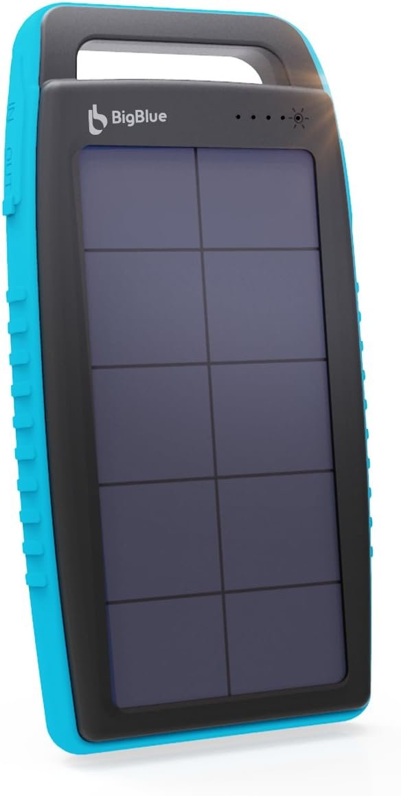 15000mAh Solar Battery Charger BigBlue Solar Charger with Dual USB-A Port, Portable Solar Power Bank with IPX4 Waterproof, Solar Panel Battery Pack with Flashlight for Camping or Hurricane(Light Blue)