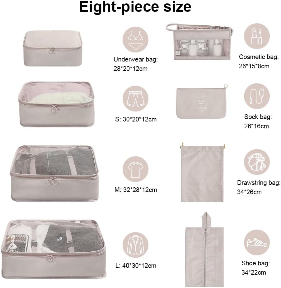 OSDUE Luggage Organizer, 8 Pieces Travel Organizer Travel Accessories, Space-Saving Suitcase Packing Cubes, Clothing Underwear Footwear Organizer Classification Backpack Travel
