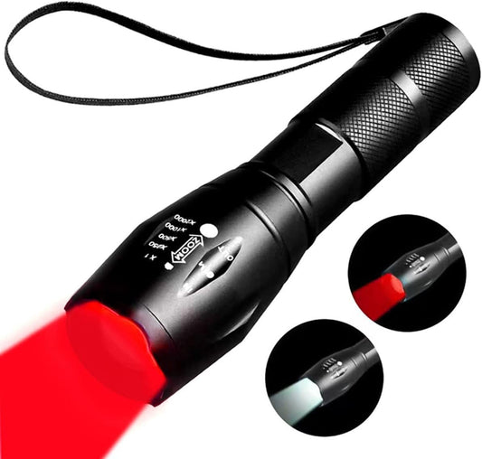 Rechargeable Red Light Flashlight，Tactical Flashlights， 2 in 1 White Lights and LED Red Hunting Light，2 Modes, Coon Hunting Lights， Detector,Night Observation, Astronomy, Aviation.