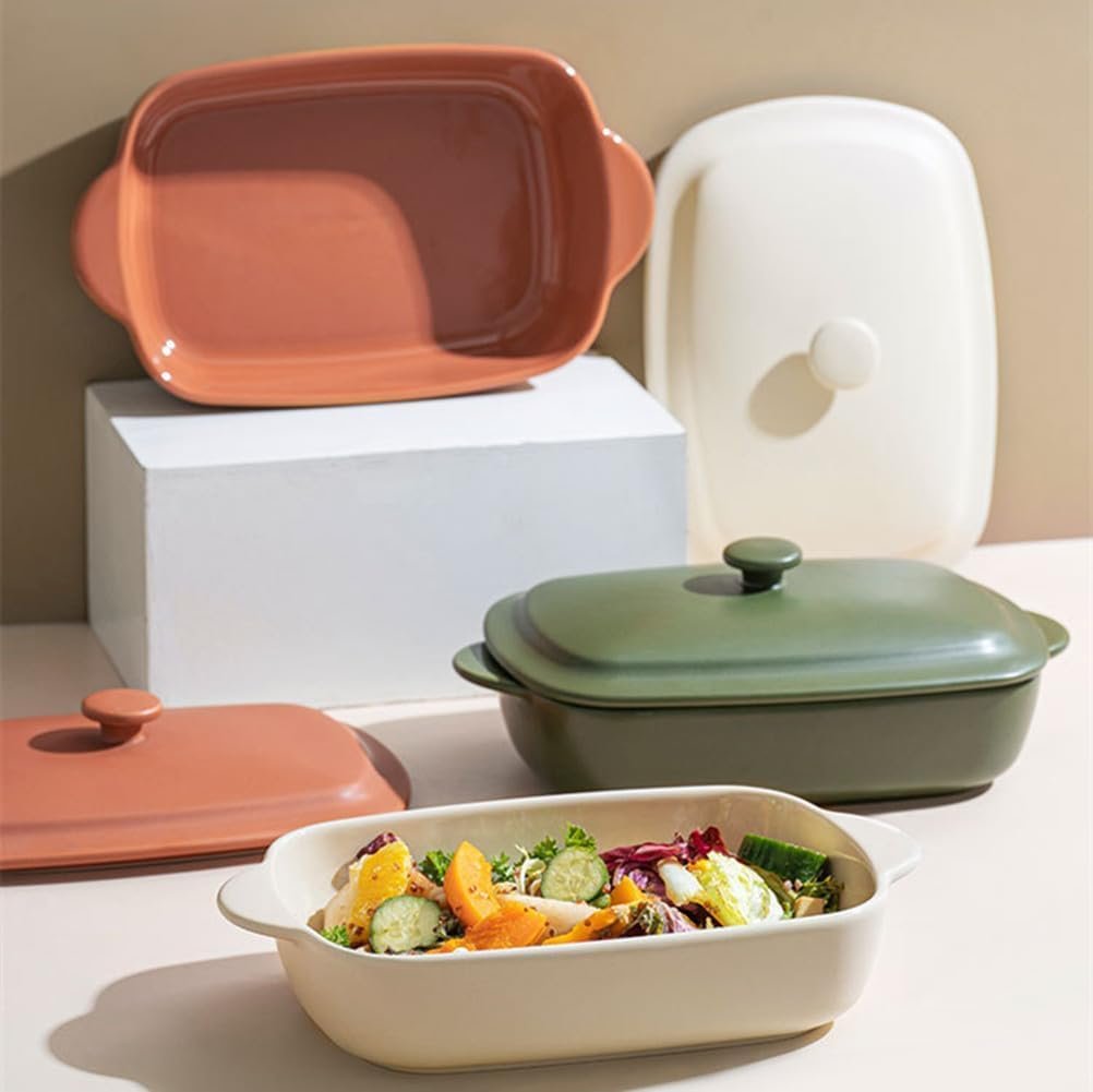 TUSIMI Ceramic Casserole Dish with Lid,33oz Covered Rectangular Baking Dish with Lid,Deep Casserole Cookware Bakeware,Oven Safe and Dishwash Safe (Green)