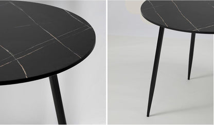 Oikiture 110cm Round Dining Table with Marble Table Top and Metal Legs Black