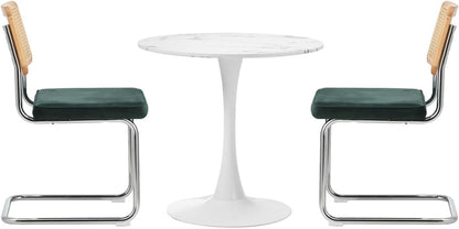 Oikiture 60cm Round Dining Table with 3PCS Dining Chairs Velvet White&Green