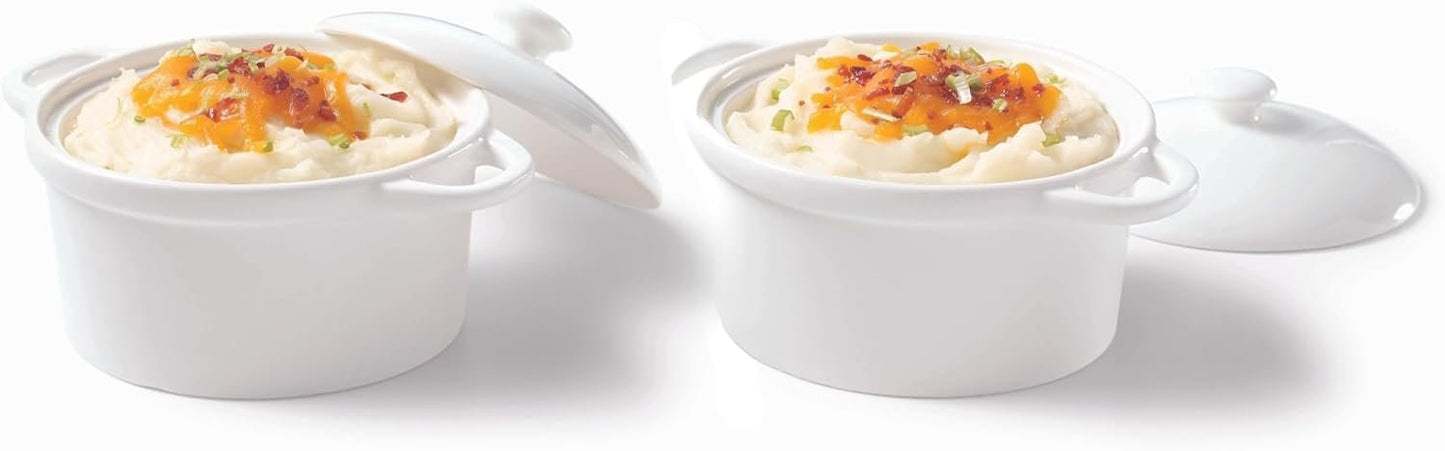 Starfrit Gourmet Bistro - Set of 2 Porcelain Mini Casseroles with lids - Stain Resistant - Oven, Microwave and Dishwasher Safe - Versatile Use