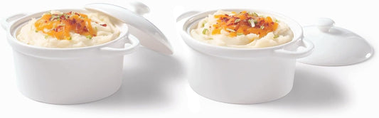 Starfrit Gourmet Bistro - Set of 2 Porcelain Mini Casseroles with lids - Stain Resistant - Oven, Microwave and Dishwasher Safe - Versatile Use