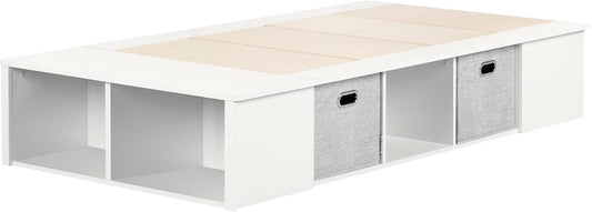 South Shore Furniture 12347 Flexible Platform Bed with Baskets-Twin-Pure White