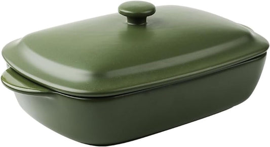 TUSIMI Ceramic Casserole Dish with Lid,33oz Covered Rectangular Baking Dish with Lid,Deep Casserole Cookware Bakeware,Oven Safe and Dishwash Safe (Green)