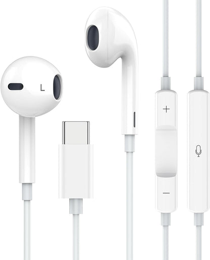 Apple Earbuds with USB C Wired Earphones Noise Canceling Isolating with USB-C Plug (Built-in Microphone & Volume Control) for Phone 15 Android Smartphone and Other USB C Type C Device