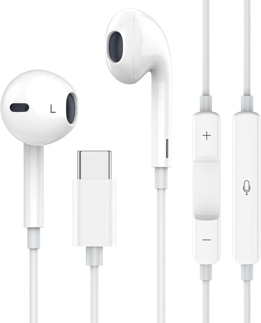 Apple Earbuds with USB C Wired Earphones Noise Canceling Isolating with USB-C Plug (Built-in Microphone & Volume Control) for Phone 15 Android Smartphone and Other USB C Type C Device