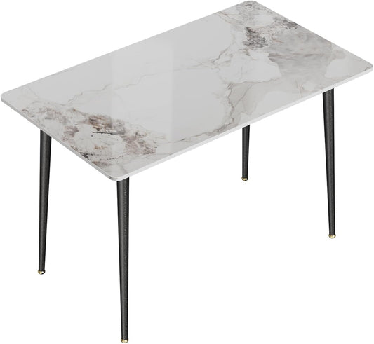Wisfor Kitchen Dining Table Rectangular: 48 x 28 Inch Modern Sintered Stone Marble Effect Table Top with Tapered Metal Legs 4 Seat Breakfast Table for Dining Room, Restaurant, Living Room Furniture
