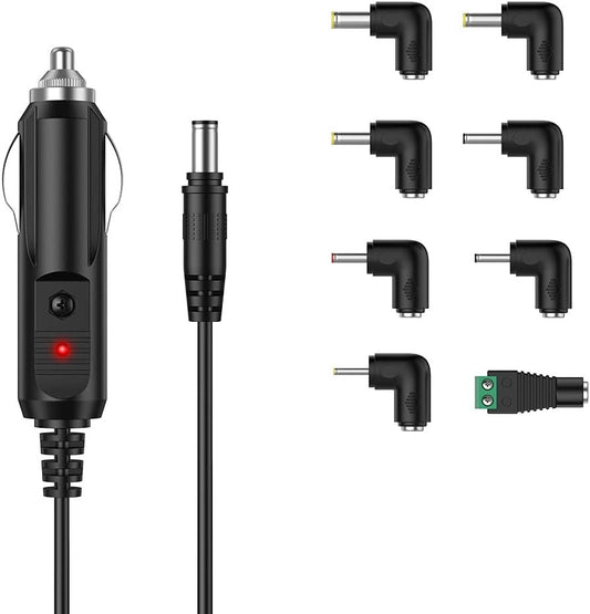 LIANSUM DC 12V 2A Car Charger Universal Power Cord 5.5x2.1mm to Cigarette Lighter with 8 Connector for DVD Player, GPS, Bluetooth Speakers, Breast Pump, label maker, Camera, router, CD Player 5FTCable