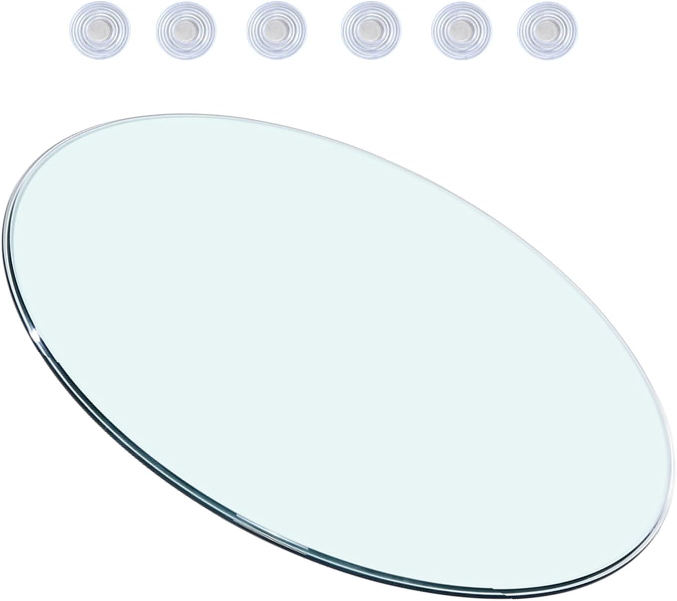 Tempered Glass Round Table Top Smooth Surface with Anti Skid Pad Kitchen Dining Table Protector Negotiation Table Cover Small Lazy Susan Clear Color