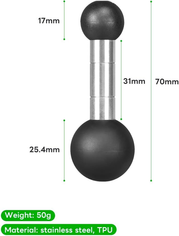 FANAUE 25mm to 17mm Double Ball Motorcycle Adapter: Compatible with Dual Mount RAM Arms, Motorcycle GPS Mounts and Bicycle Accessories with 25mm and 17mm Ball
