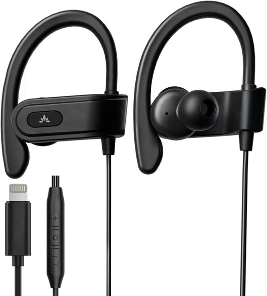 Avantree L171 - Over Ear Lightning Headphones Wired for iPhone, MFi Certified Earbuds, in Line Mic for Clear Calls, Good Sound & Comfortable, Ideal for Sports, Compatible with iPhone 14 13 12 11