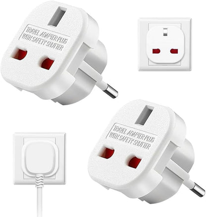 Fiotha UK to EU Travel Adapter, 2 Pieces UK Plug to EU Adapter, German Plug Adapter, UK Plug Adapter, Universal Travel Socket, GB 3 Pin to 2 Pins, Travel Adapter