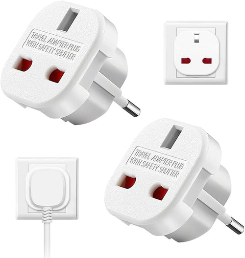 Fiotha UK to EU Travel Adapter, 2 Pieces UK Plug to EU Adapter, German Plug Adapter, UK Plug Adapter, Universal Travel Socket, GB 3 Pin to 2 Pins, Travel Adapter