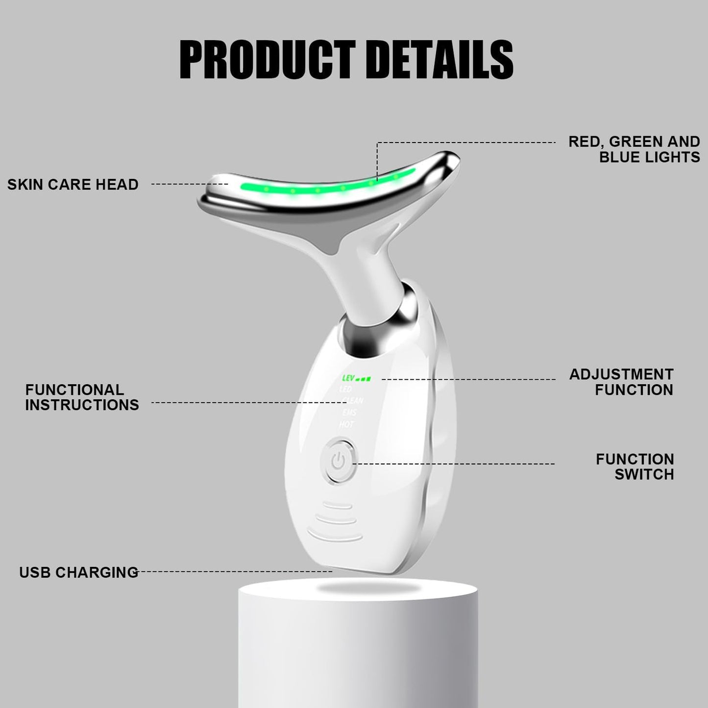 LAMCAN 3 In 1 Face Massager, Face Lifting Device, 7 LED Lights, 3 Massage Modes. LED Face Sculpting Tool, For Skin Care, Improvement, Firming and Smoothing of The Skin, Suitable for Family Use