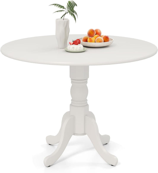 SILKYDRY 40-inch Round Dining Table, Rubber Wood Kitchen Dinette Table for 4 with Circle Tabletop & Pedestal Base, Mid Century Modern Dinette for Gathering, Leisure, Apartment, Bar (White)