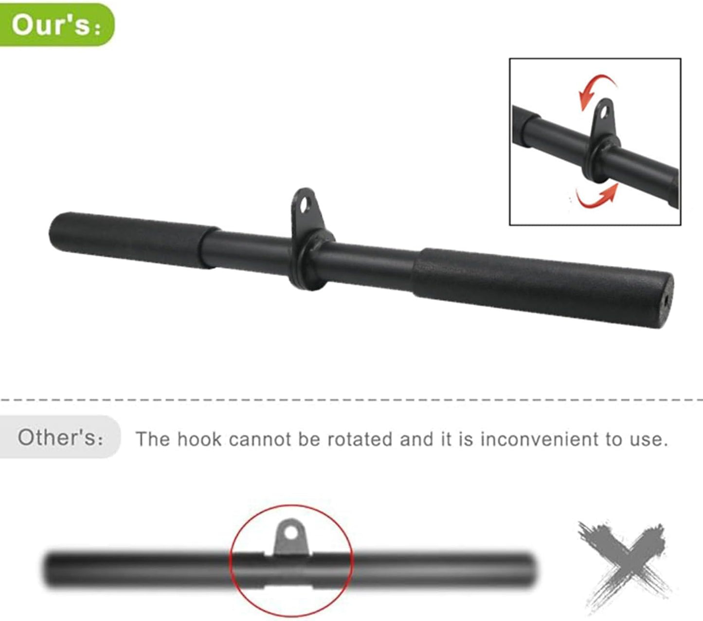 Hysgscwd Pulldown Straight Bar, LAT Pull Down Straight Rotating Bar with Rubber Grips, Tricep Press Down Cable Machine Attachment for Pulley Cable Machine Rowing Machine for Home Gym Strength Exercise