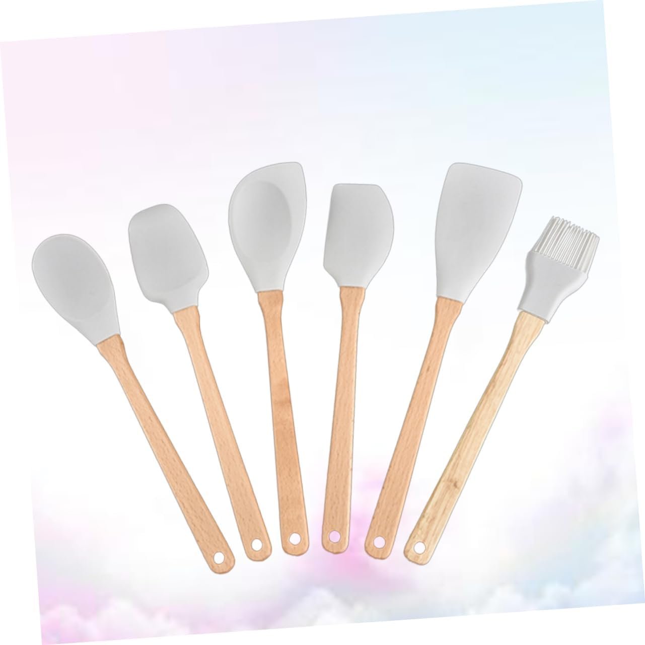 Mikinona Set Da 6 Pezzi set raschietto strumenti di cottura resistenti calore utensili da cucina antiaderenti gadget da cucina pentole Bambù Grey