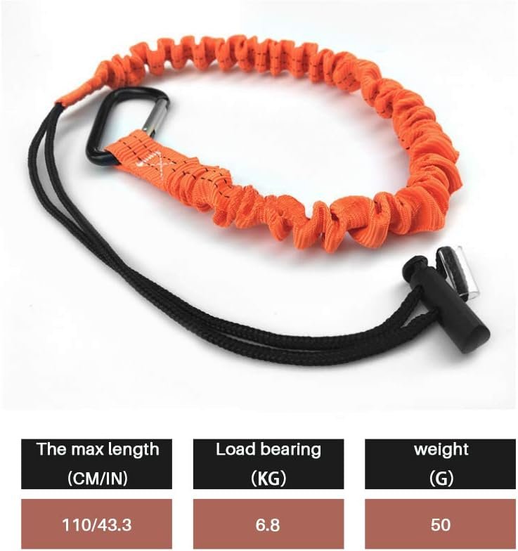 Tool Lanyard, Quick Release Shock Absorbing Safety Lanyard Retractable Bungee Cord with Carabiner Clip and Adjustable Loop End, 15 Ib Working Limit Fall Protection Equipment (3 Pack)