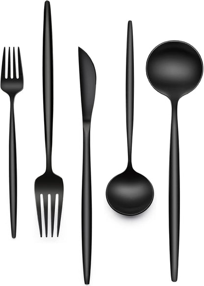 30-Piece Black Silverware Set, Flatware Set for 6, Food-Grade Stainless Steel Tableware Cutlery Set, Utensil Sets for Home Office Restaurant Hotel, Dishwasher Safe
