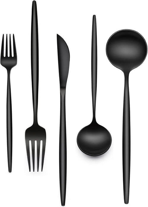 30-Piece Black Silverware Set, Flatware Set for 6, Food-Grade Stainless Steel Tableware Cutlery Set, Utensil Sets for Home Office Restaurant Hotel, Dishwasher Safe