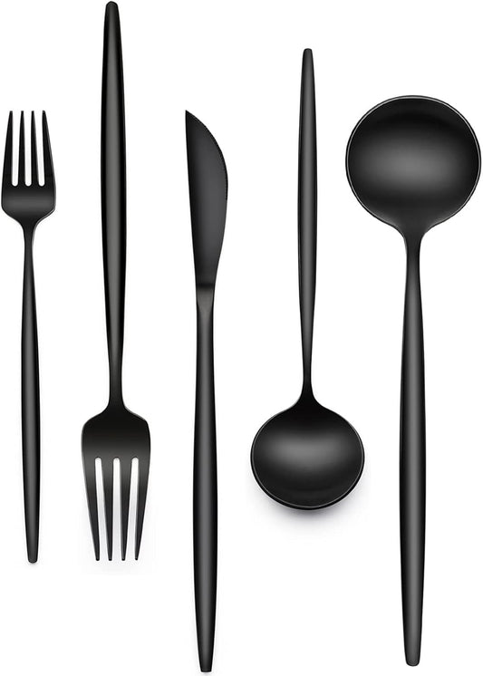 30-Piece Black Silverware Set, Flatware Set for 6, Food-Grade Stainless Steel Tableware Cutlery Set, Utensil Sets for Home Office Restaurant Hotel, Dishwasher Safe