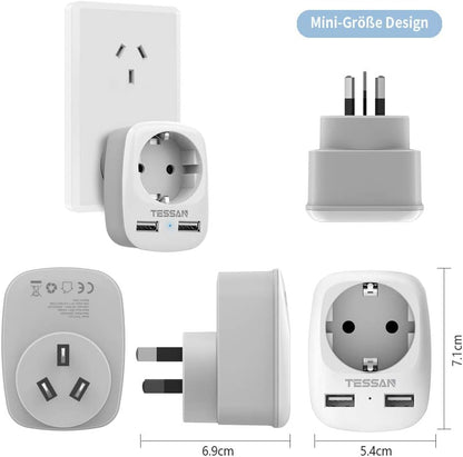 TESSAN Australia Travel Socket Adapter with 2 USB Travel Adapter for Australia China New Zealand Argentina