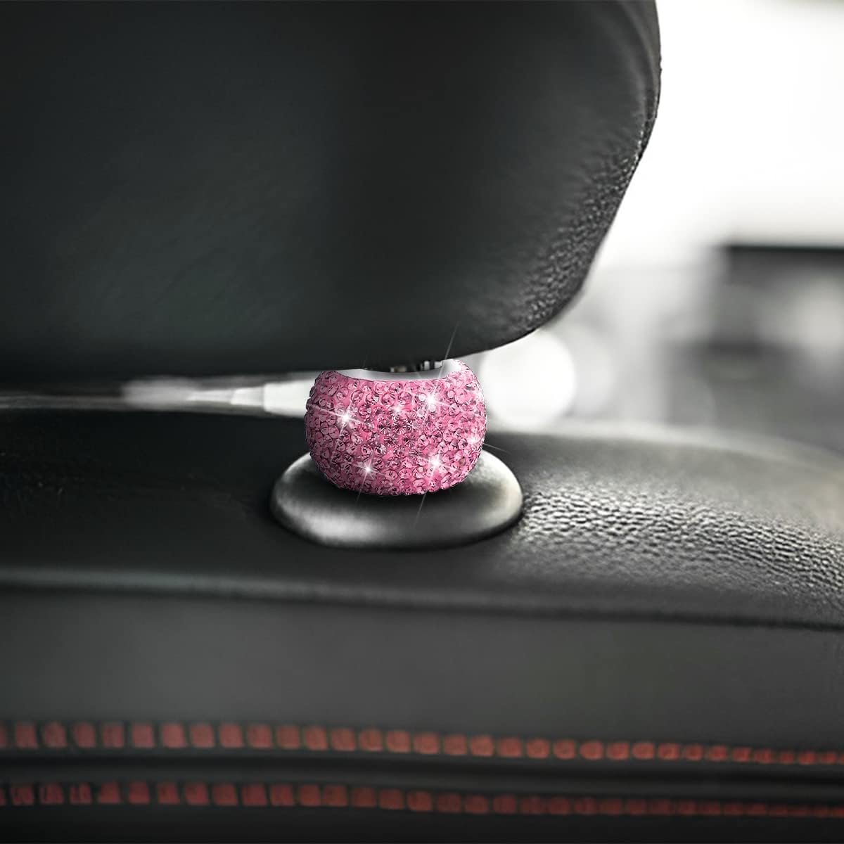 TSUGAMI Car Bling Headrest Collars, 4 Pcs Car Head Rest Collars Rings Decoration, Rhinestone Crystal Diamond Interior Accessories for Auto Head Rest, Crystal Charms for Car SUV Truck (Pink)
