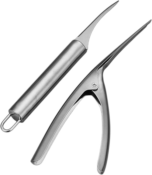 2 Pcs Shrimp Deveiner Tool and Peeler, Stainless Steel Prawn Peeler, Portable Shrimp Peeler Set, Kitchen Gadgets(Color:Silver)