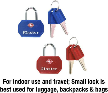 Master Lock 4681TBLK TSA Approved Luggage Lock with Key, 2 Pack, Assorted Colors