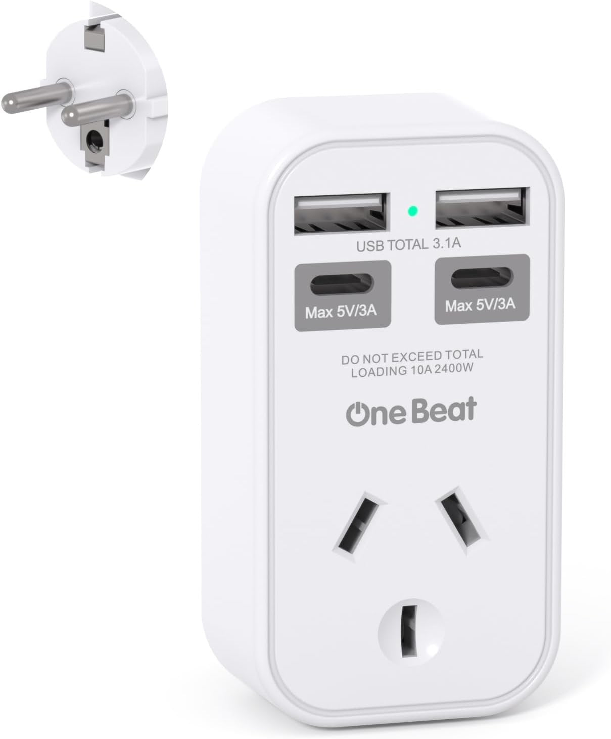 One Beat AU to EU Travel Adapter,Type E/F International Power Adapter with 4 USB(2USB C),European Travel Accessories,European Plug Adapter for Bali Germany Spain France Greece Netherlands Turkey