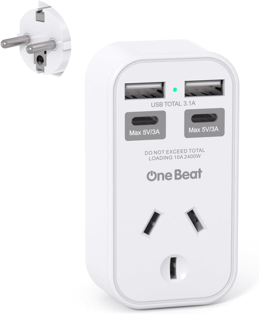 One Beat AU to EU Travel Adapter,Type E/F International Power Adapter with 4 USB(2USB C),European Travel Accessories,European Plug Adapter for Bali Germany Spain France Greece Netherlands Turkey