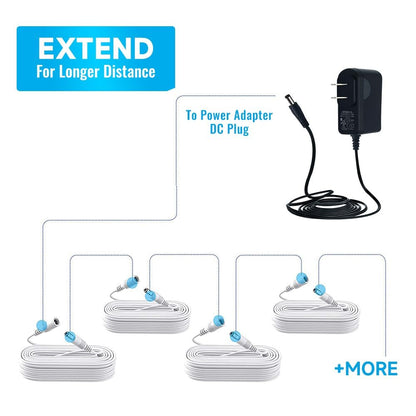 2 Pack 33ft 10M Power Extension Cable, 2PCS DC 12V 2.1mm x 5.5mm Power Adapter Extension Cord, Compatible with 12V DC Power Supply Adapter or Wall Charger for CCTV Security Camera(2Pack, White)