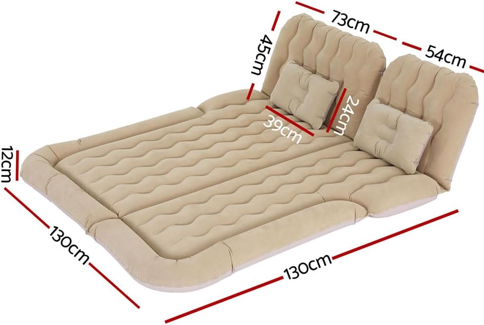 Weisshorn SUV Car Air Mattress, 175 x 130cm Inflatable Bed Folding Foldable Mattresses Back Seat, Portable Outdoor Camping Travel Chair with Carry Bag and 2 Pillows Beige