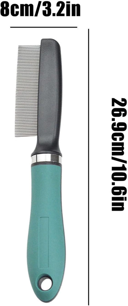 Cat Flea Comb, Professional Grooming Brush, Stainless Steel Pet Comb, Tooth Design, Multifunctional Detangling Tool, Daily Care for Cats & Puppies, 10,59 x 3,15 x 1,18 Inches, Green