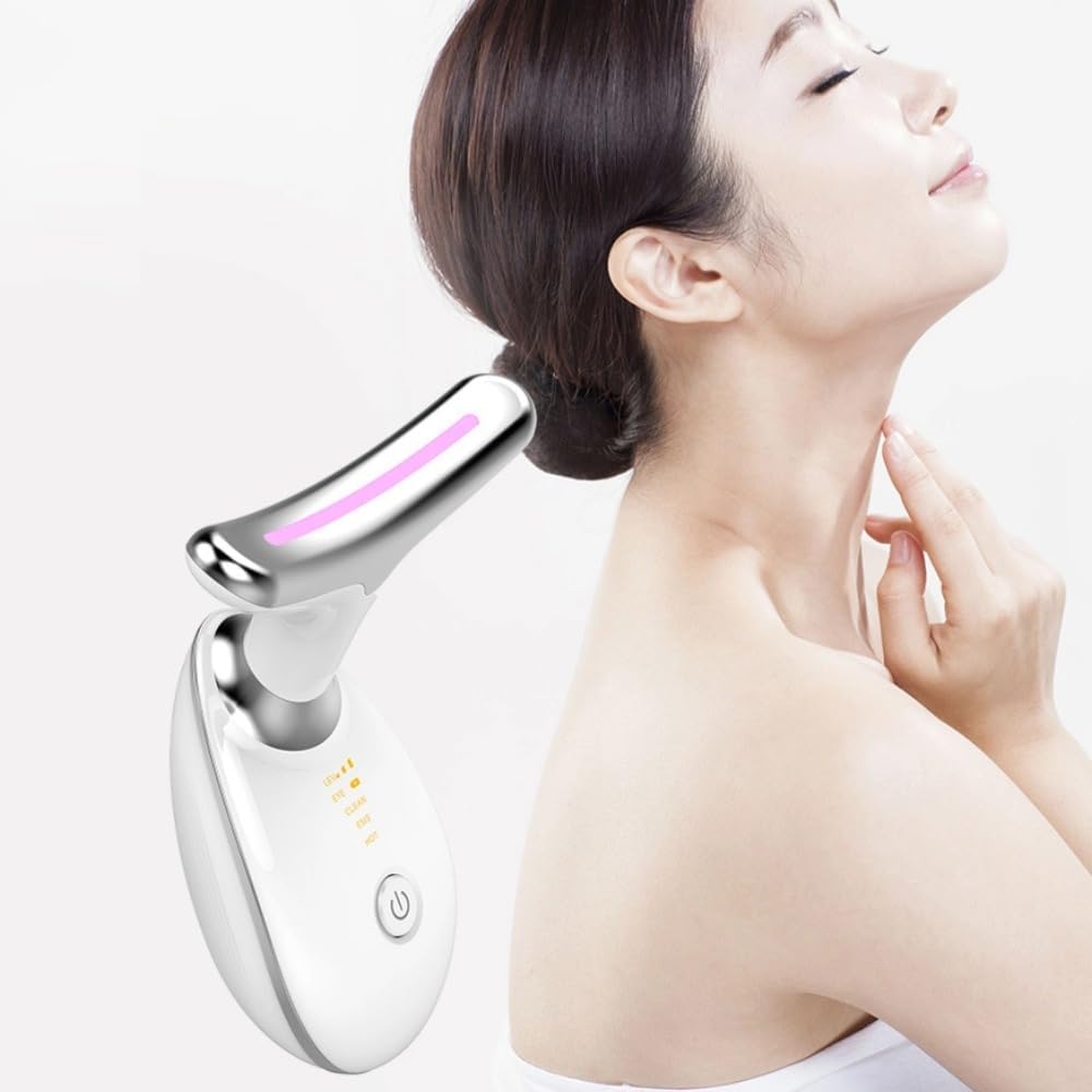 Poemtian Portable Neck and Face Massager, Multifunctional Facial Massage Tool, Micro Glow Face Sculptor, 7 Color Led Face Neck Massager for Skin Care Routine At Home, Easy To Use